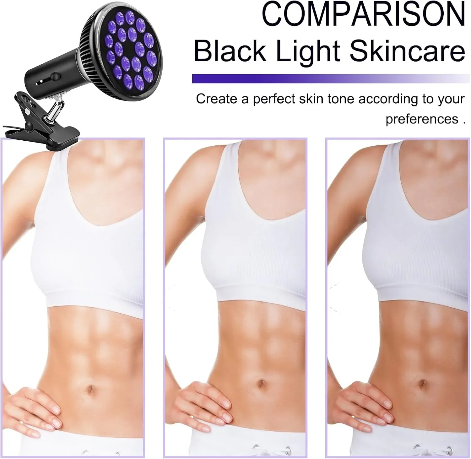 54W UV Tanning Lamp 18PCS LEDS Thearpy Light for Body Home Use with 300 °Rotating Adjustable Stand Clip Purple Lights Indoor