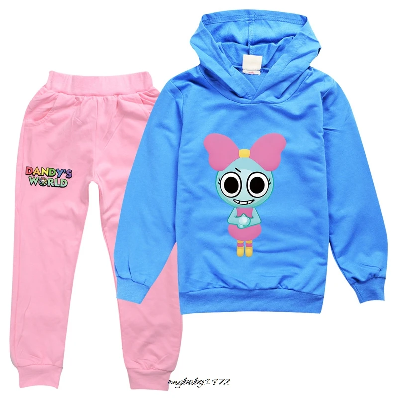 Фото Новые детские толстовки с капюшоном Dandys World, спортивный костюм для маленьких мальчиков, топы и штаны, Детские осенние наряды для подростков, комплекты для девочек, 2 шт. №3