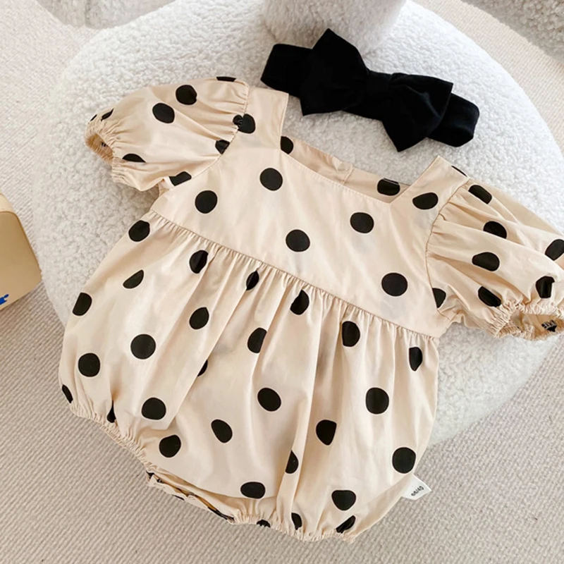 

Боди с коротким рукавом для маленьких девочек, хлопковый комбинезон с принтом в горошек для малышей и маленьких девочек + летняя одежда для детей