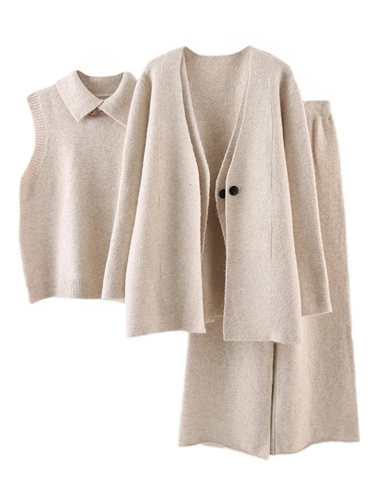 LANMREM осенне-зимний трикотажный комплект из 3 предметов женский пуловер с