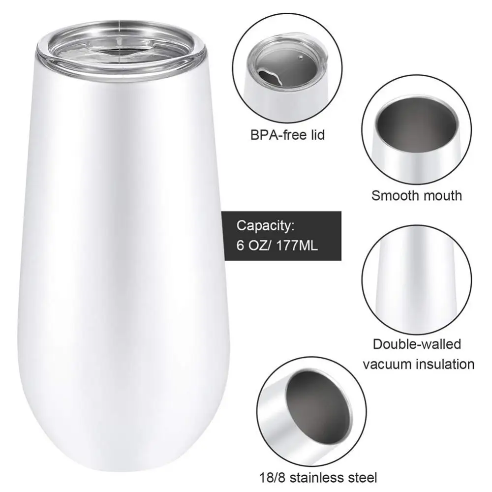 

6oz Wine Tumbler Beer Cups Champagne Cola Mugs With Lids Stainless Steel Insulated Vacuum Glass Egg Shaped Cup Thermos Gifts