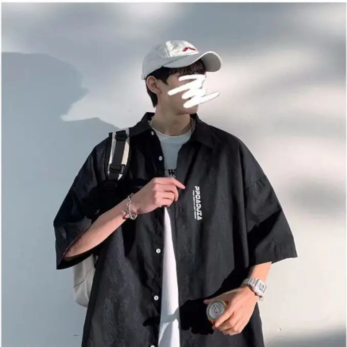 Spring Summer Fashion Men's Solid Casual T-Shirt Loose Cool Boy Soft Versatile Print Tops Pocket Patchwork Buttons Print