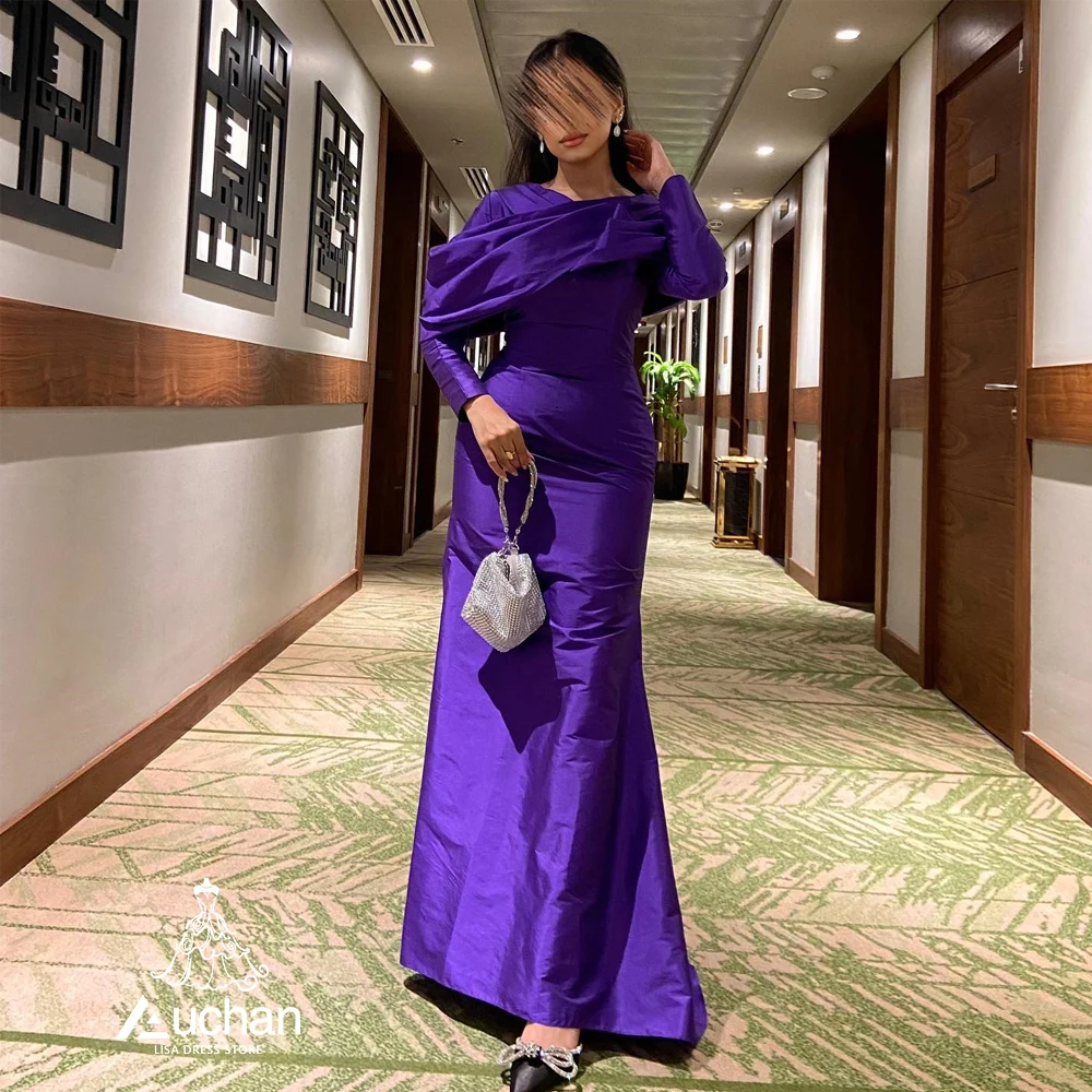 

Auchan Purple O-Neck Dubai Evening Dress Long Sleeves Floor Length Summer Elegant Party New Dress Suit For Women 2023