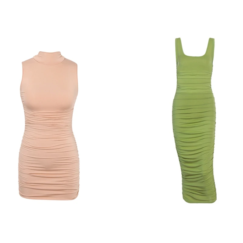 

ASDS-Sleeveless Turtleneck Skinny Off Shoulder Club Short Dress Khaki M & Sleeveless Skinny Clubwear Basic Dress Green M