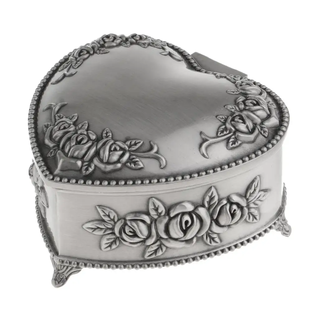 

Vintage Silver Chest Box Heart Shape Jewelry Box Storage Organizer