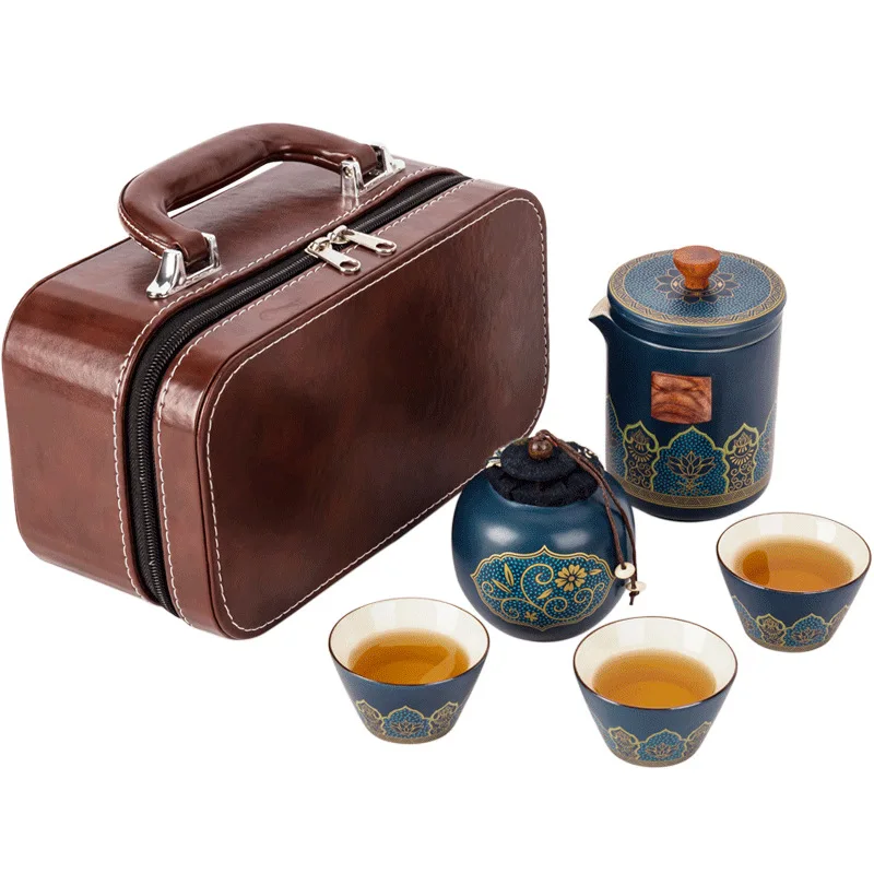 

Portable Ceramic Quick Cup One Pot Fills Three Cups Travel Tea Set Portable Teapot Tea Cup Mini Set
