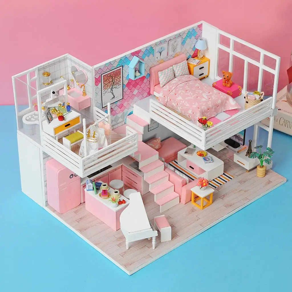 

Масштаб 1/24, миниатюрный кукольный домик, наборы «сделай сам», креативная комната с мебелью, отличный подарок