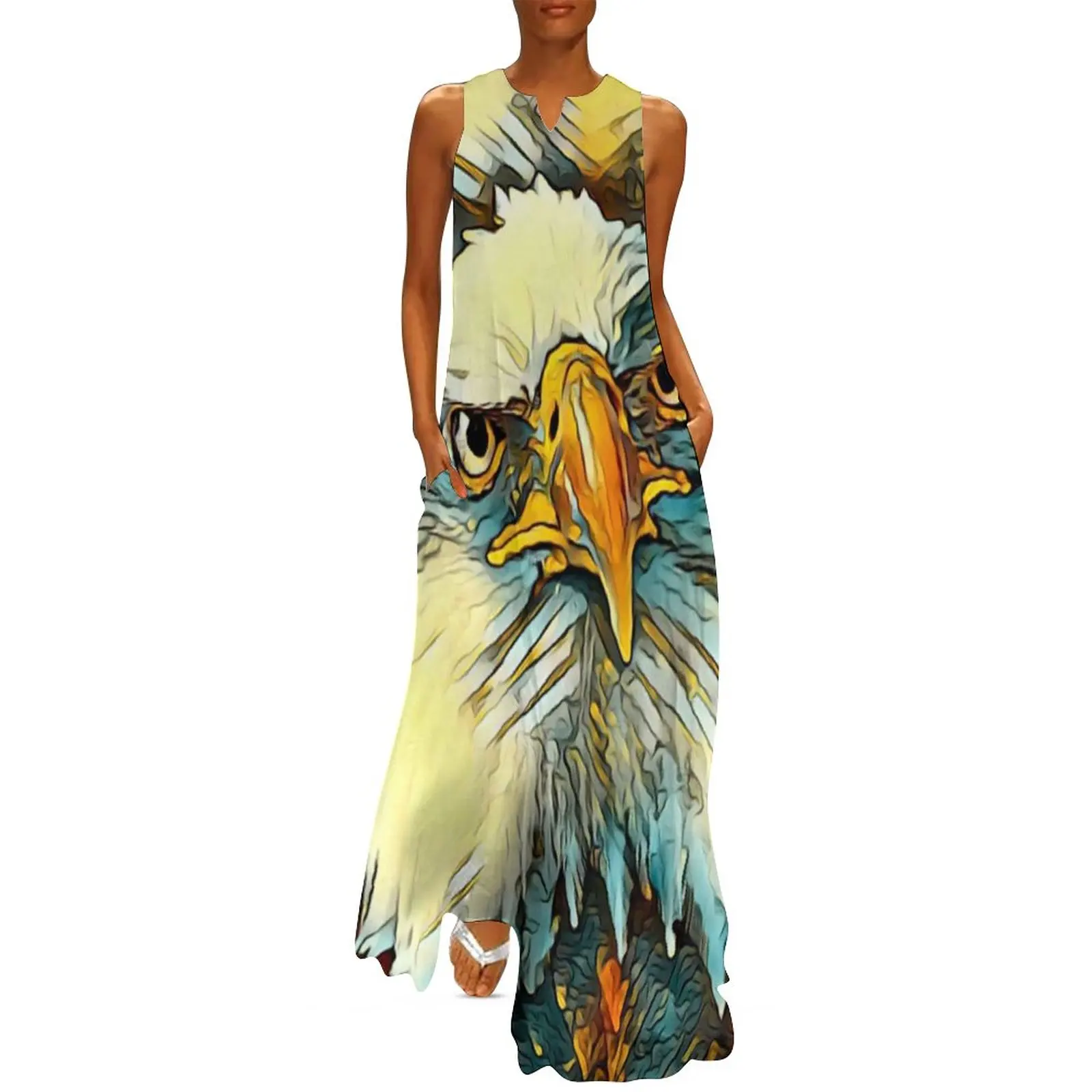 

Animal Art Eagle Dress Vintage Art Watercolor Animal Modern Maxi Dress Graphic Casual Long Dresses Street Wear Oversize Vestidos
