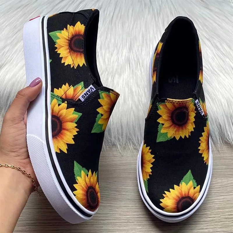 

Four Seasons New Ladies Canvas Sandals Casual Lightweight Women's Shoes Round Toe Sunflower Flat Low Sneakers Chaussure Femme