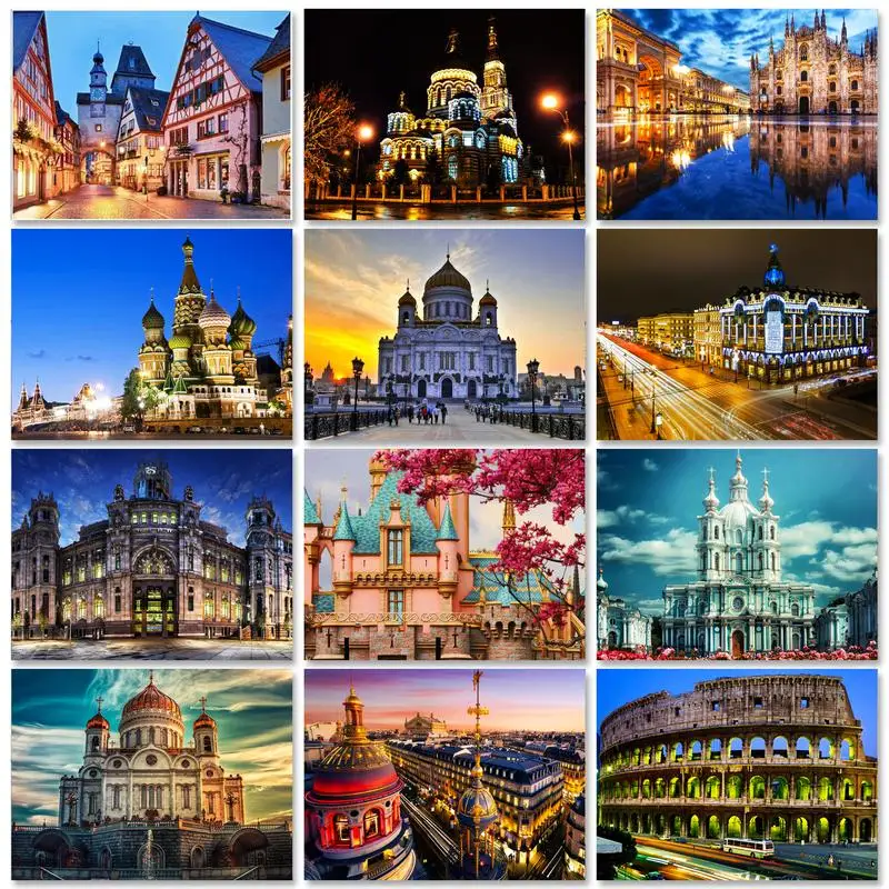 GATYZTORY квадратные/круглые наборы для алмазной живописи рамка Городской Ночной