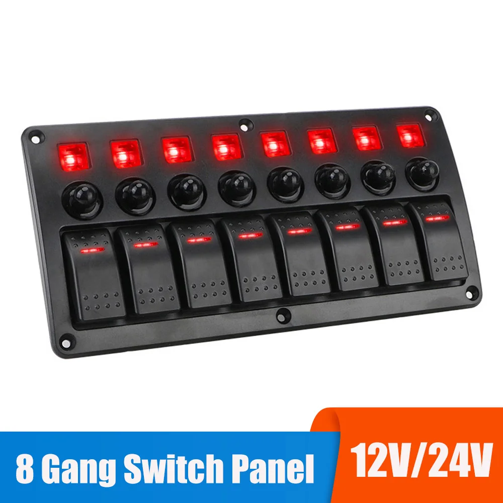 

24V 12V LED 8 Rocker Switch Panel Light Toggle Breaker Fuse Case Camper Car Accessories For Truck Trailer Marine Boat Caravan RV