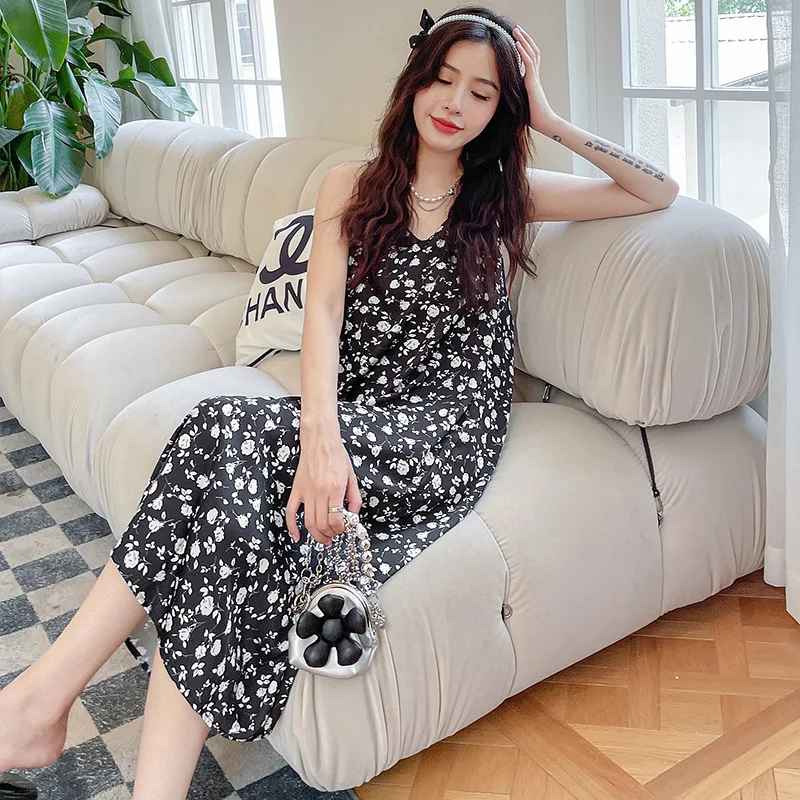 QWEEK  Lingerie Sexy Woman Nightie Ladies Floral Print Sling Nightdress Satin Sleepwear Spaghetti Strap Nightwear Homewear