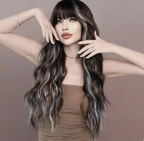 26 &quotдлинный волнистый женский парик из смешанных коричневых волнистых волос с