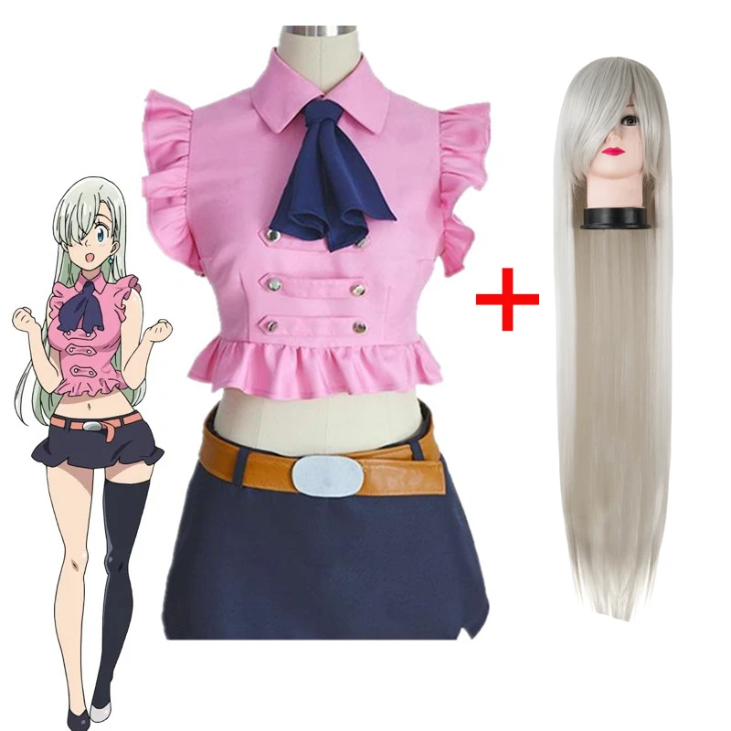 

Anime Adult Girl Cosplay Costume The Seven Deadly Sins Elizabeth Liones Cosplay Summer Clothing Belt Bow Tie