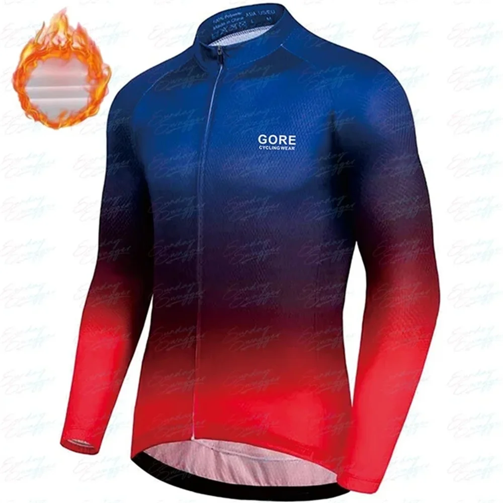 

Winter GORE Cycling Wear Team Warm Jacket Men's Thick Thermal Fleece Bicycle Clothing MTB Long Sleeve Wool Tops Road Bike Jersey