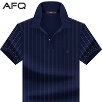 afq brand summer menswear striped lapel short sleeve t shirt youth navy striped shirt casual half sleeve polo shirt top