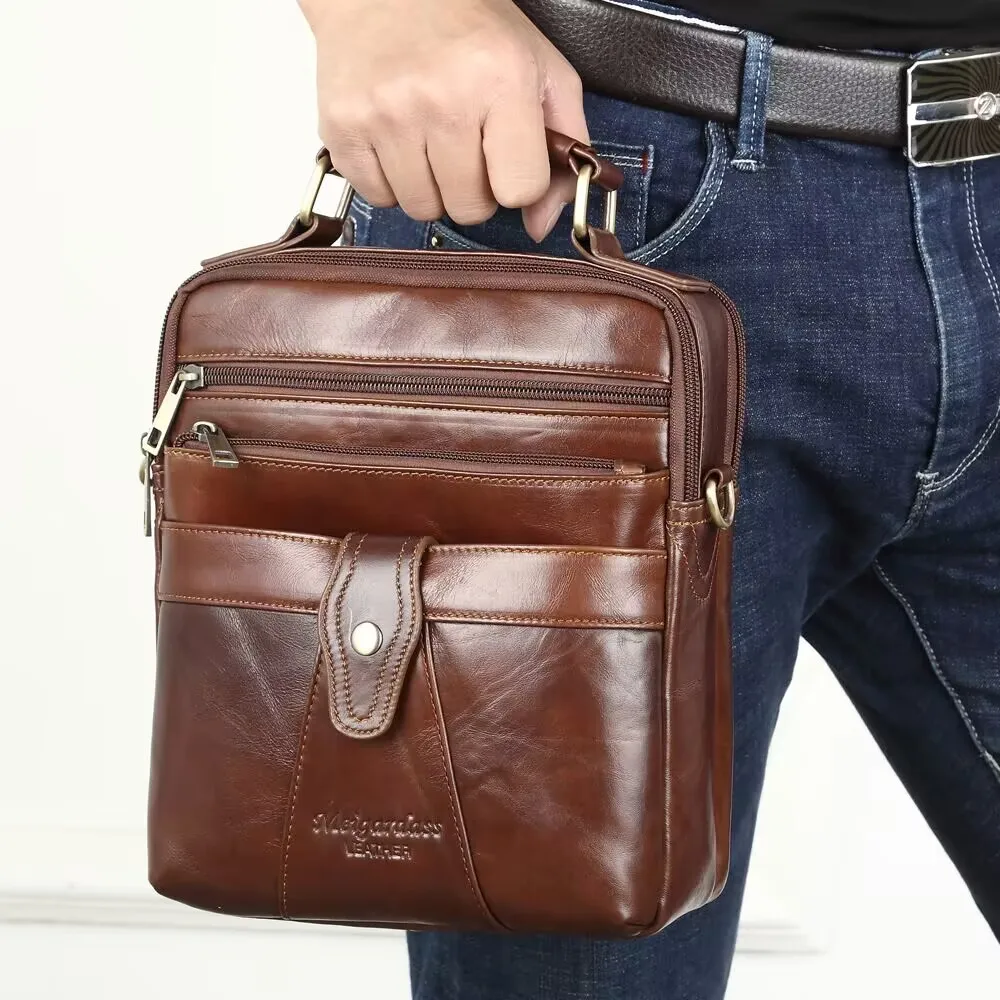 Casual Briefcase for Men Genuine Leather Handbags Male Real Leather Shoulder Bag for Tablet Men's Side Crossbody Bag