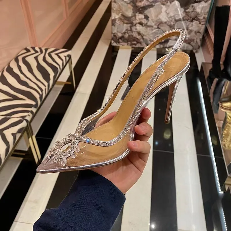 

Босоножки женские на высоком каблуке, заостренный носок, без застежки, пикантные модные уличные туфли на шпильке, вечерние классические туф...