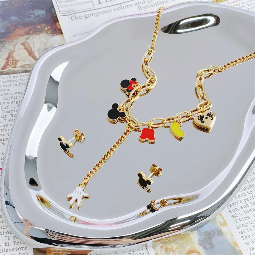 

Ожерелье с подвеской мышь, милое мультяшное ожерелье из цепочки из титановой стали с инкрустированными кристаллами, модные трендовые женск...