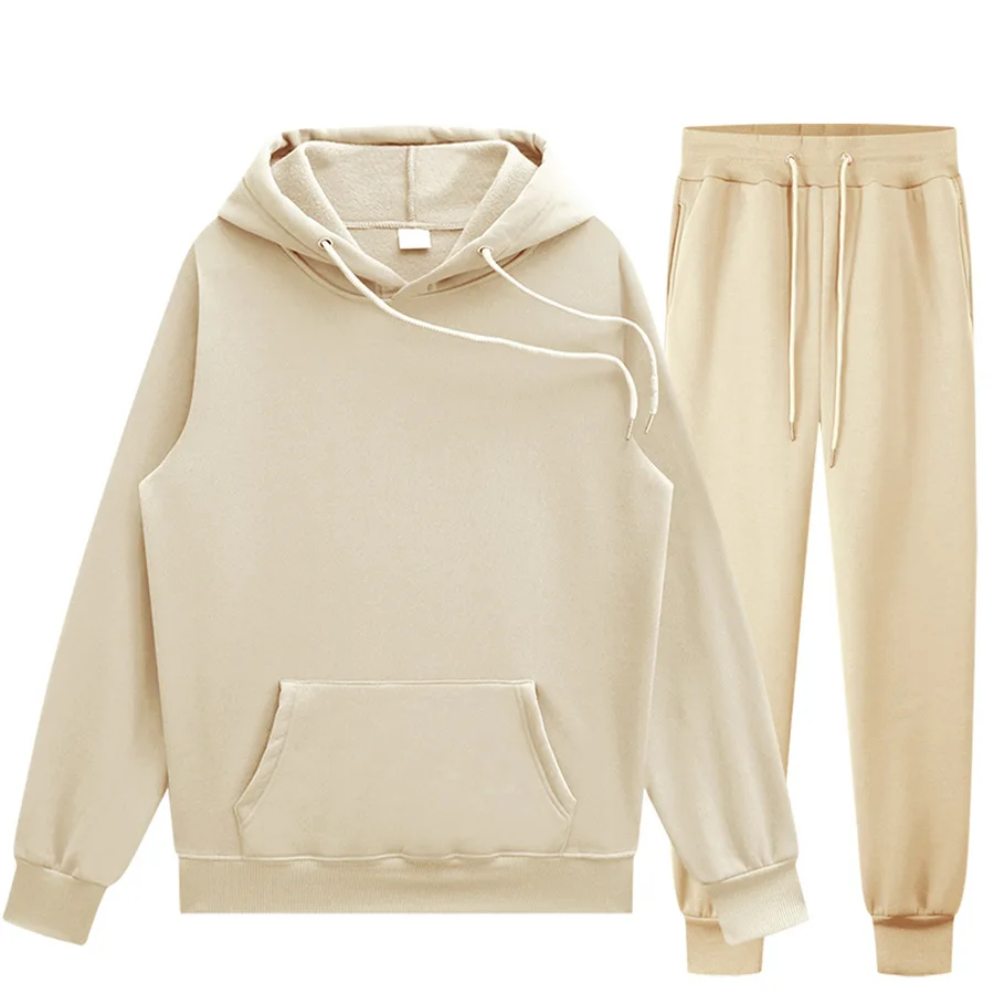 

New Men's Pullovers Sweater Pants Hoodie Youth Fashion Two Piece Casual Couple Solid Color Sportswear Hoodie Men's Y2k Clothing