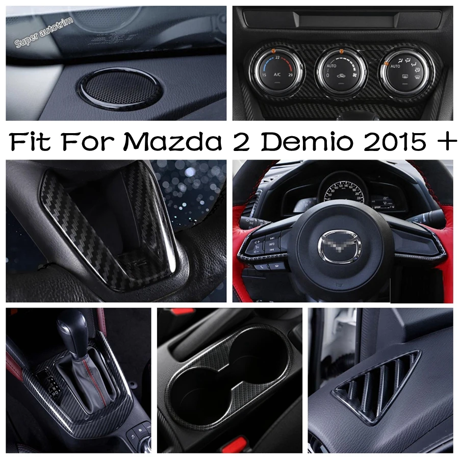 

Carbon Fiber Look Steering Wheel Frame Air Conditioning AC Vent Outlet Cover Trim ABS Accessories For Mazda 2 Demio 2015 - 2019