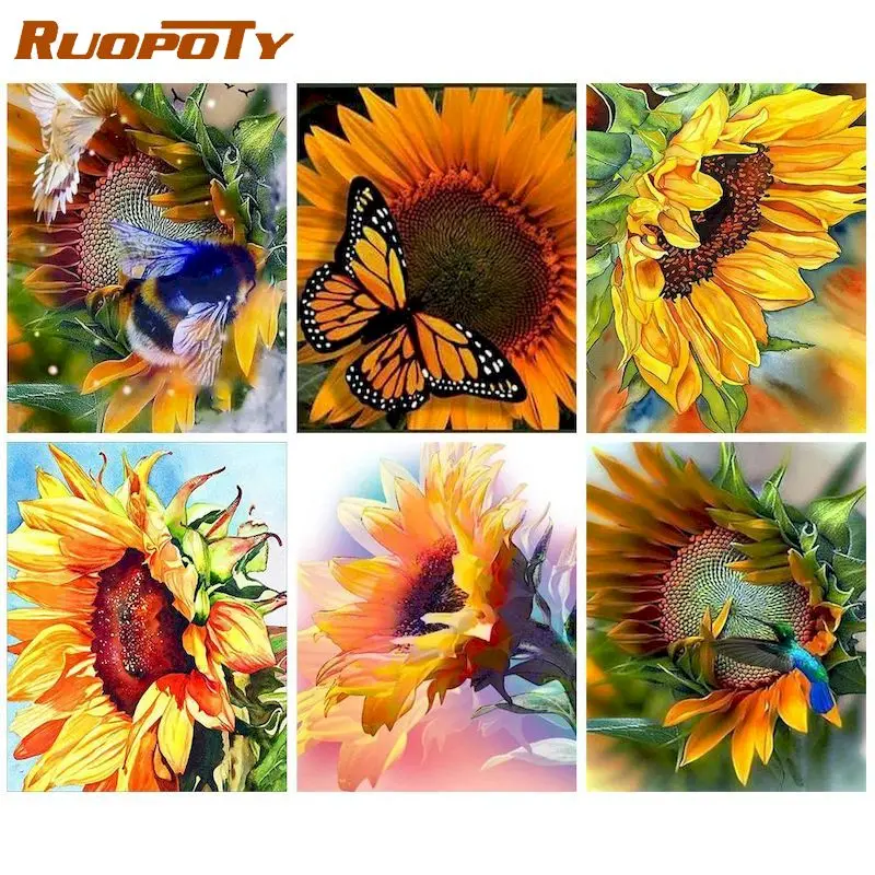 Купи RUOPOTY digital oil painting flowers on canvas with frame hand painted painting adult art picture coloring by number за 365 рублей в магазине AliExpress