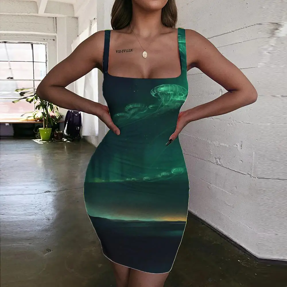 SOMEPET Aurora Dress Women Northern Lights Sundress Waterfall Ladies Dresses Beautiful 3d Print Vestido Sexy