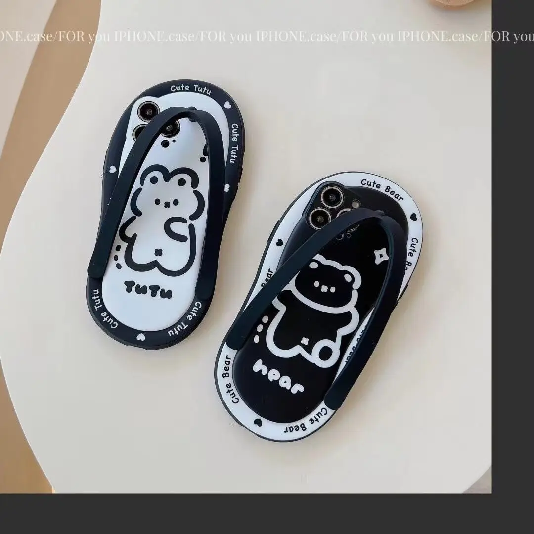 

Creative Flip Flop Bear Phone Case Cover for IPhone 11 12 13 Pro X XR XS Max Shockproof Case for IPhone 13 Cases Iphone Case