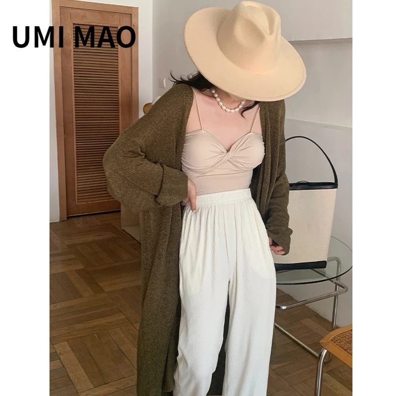

UMI MAO Lace-up Long Sweater Cardigan Autumn New Korean Style Loose Lazy Wind Sweater Jacket Tops Female Women