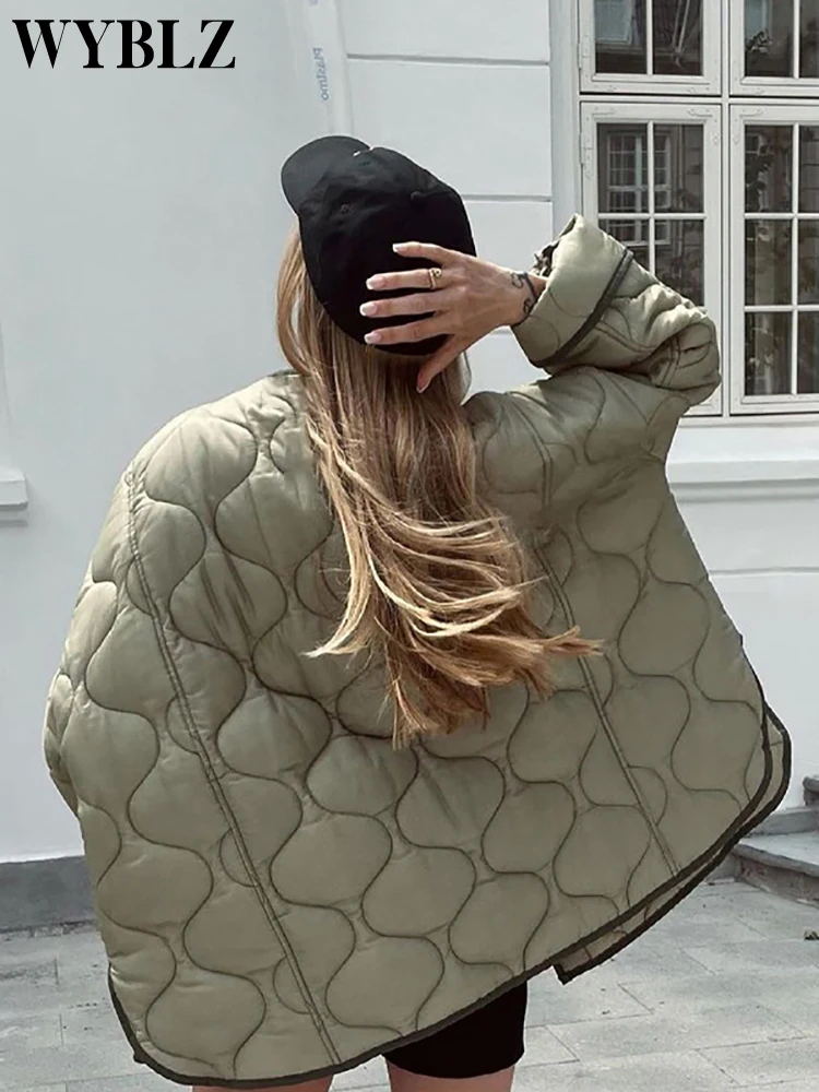 WYBLZ Autumn Winter Women's Loose Jackets Thin Parka Oversize Coats Round Neck Outwear Female Coats Long Sleeve Cotton Clothing