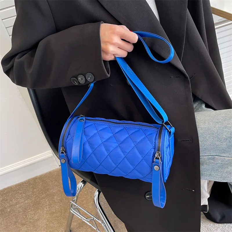 

Barrel Shaped Lingge Women Shoulder Bags Small Quilted Nylon Soft Crossbody Bags for Women Luxury Brand Designer Woman Handbags