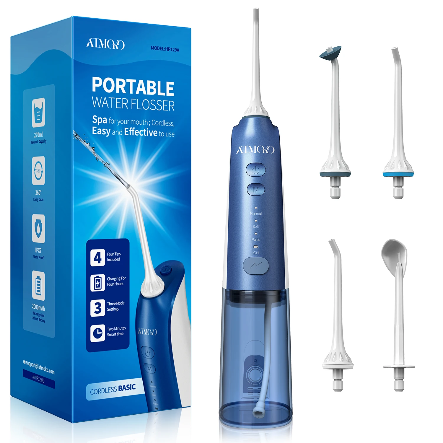 

Portable Water Flosser, Cordless Dental Oral Irrigator for Teeth, Blue