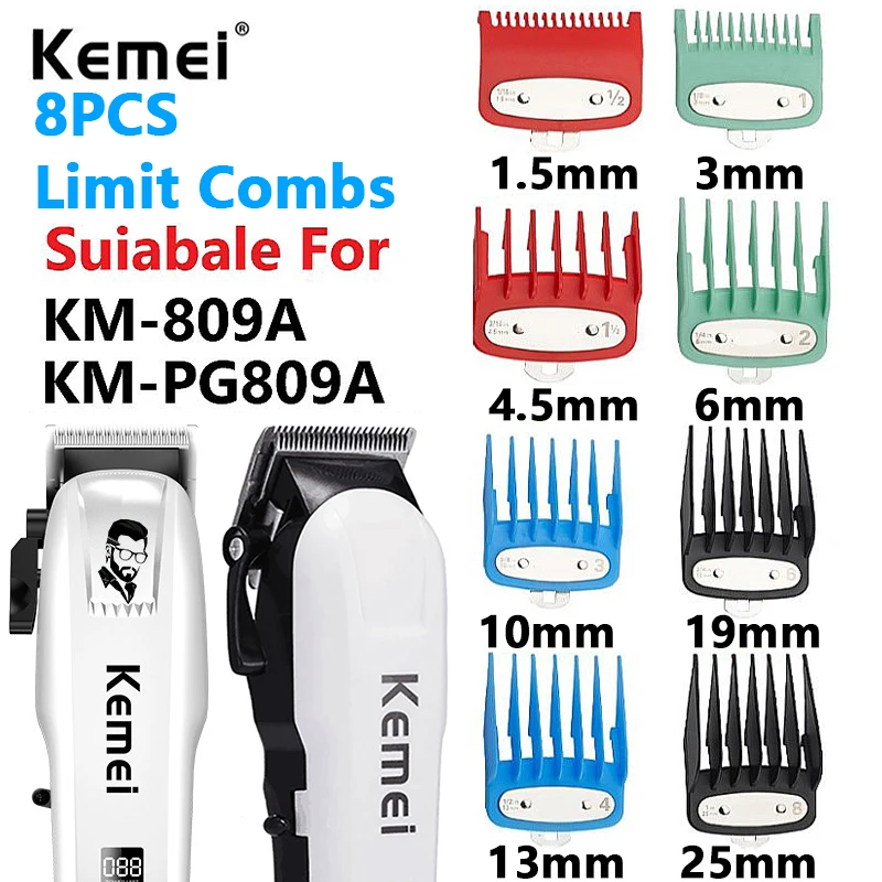 

8Pcs Professional Limit Comb Cutting Guide Combs 1.5/3/4.5/6/10/13/19/25MM Set For Kemei Hair Clipper KM-809A/809PG