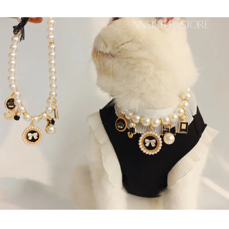 

MPK New Series Pure Handmade Cat Pearl Necklace Bow Lace