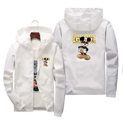2022 Spring/summer New fashion Mickey Brand Printed trench coat Jacket Men's Zipper trim jacket Men's hood Men's S-7XL