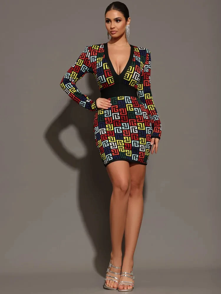2024 женское сексуальное жаккардовое черное мини-облегающее бандажное платье