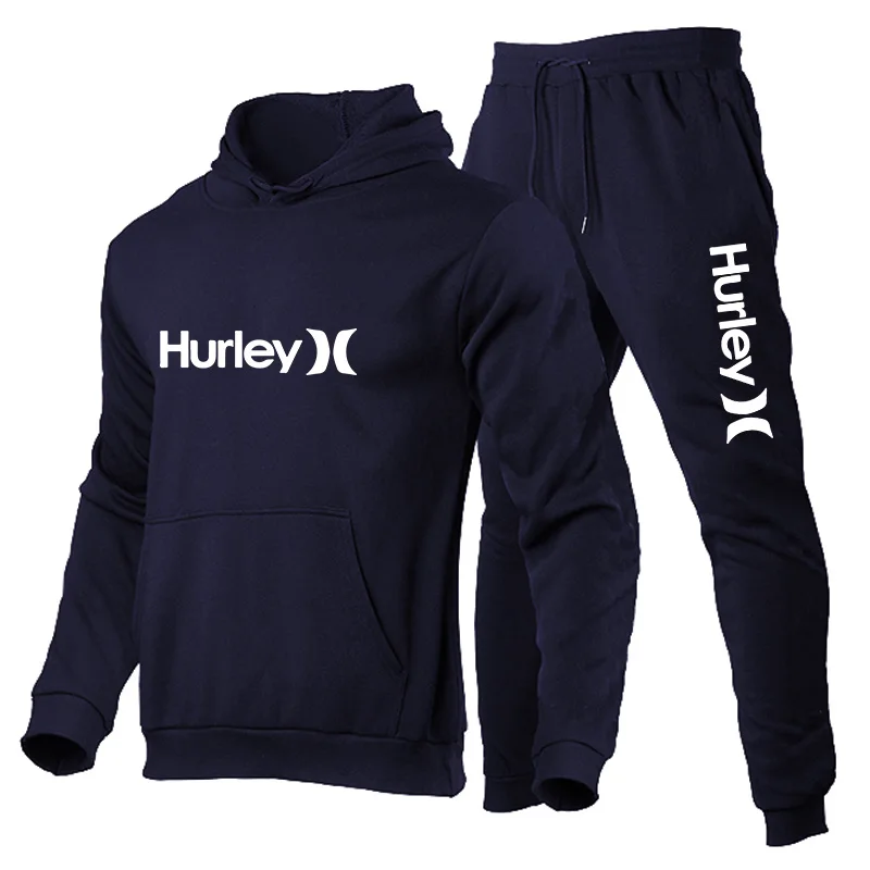 2023 Men's Hurley Hooded Tracksuits Autumn and Winter Man Pullover + Trousers Sets Clothing Male Sport Hoodies Suit S-4XL