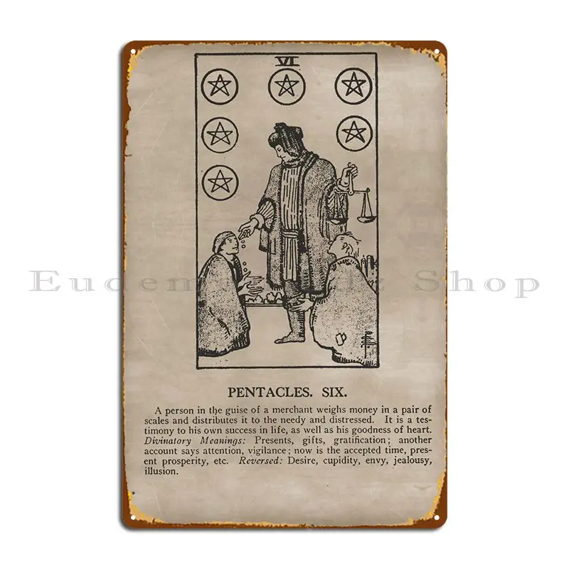 

Pentacles Six Tarot Metal Plaque Retro Cinema Designing Personalized Mural Tin Sign Poster