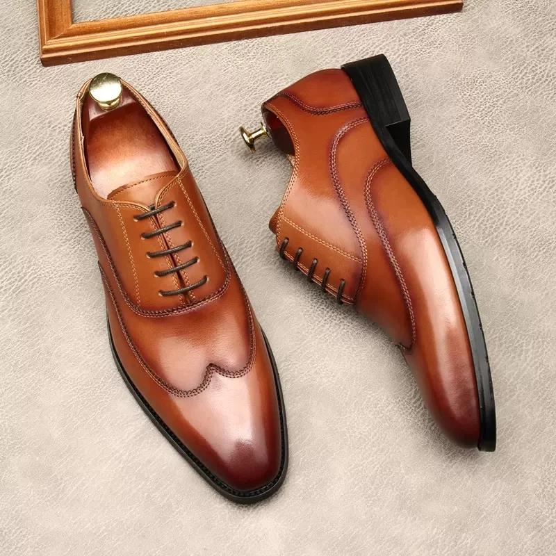 

Classic Design Men's Oxford Lace Up Square Head Genuine Leather Shoes Black Brown Men Dress Shoes Wedding Office Formal Shoes