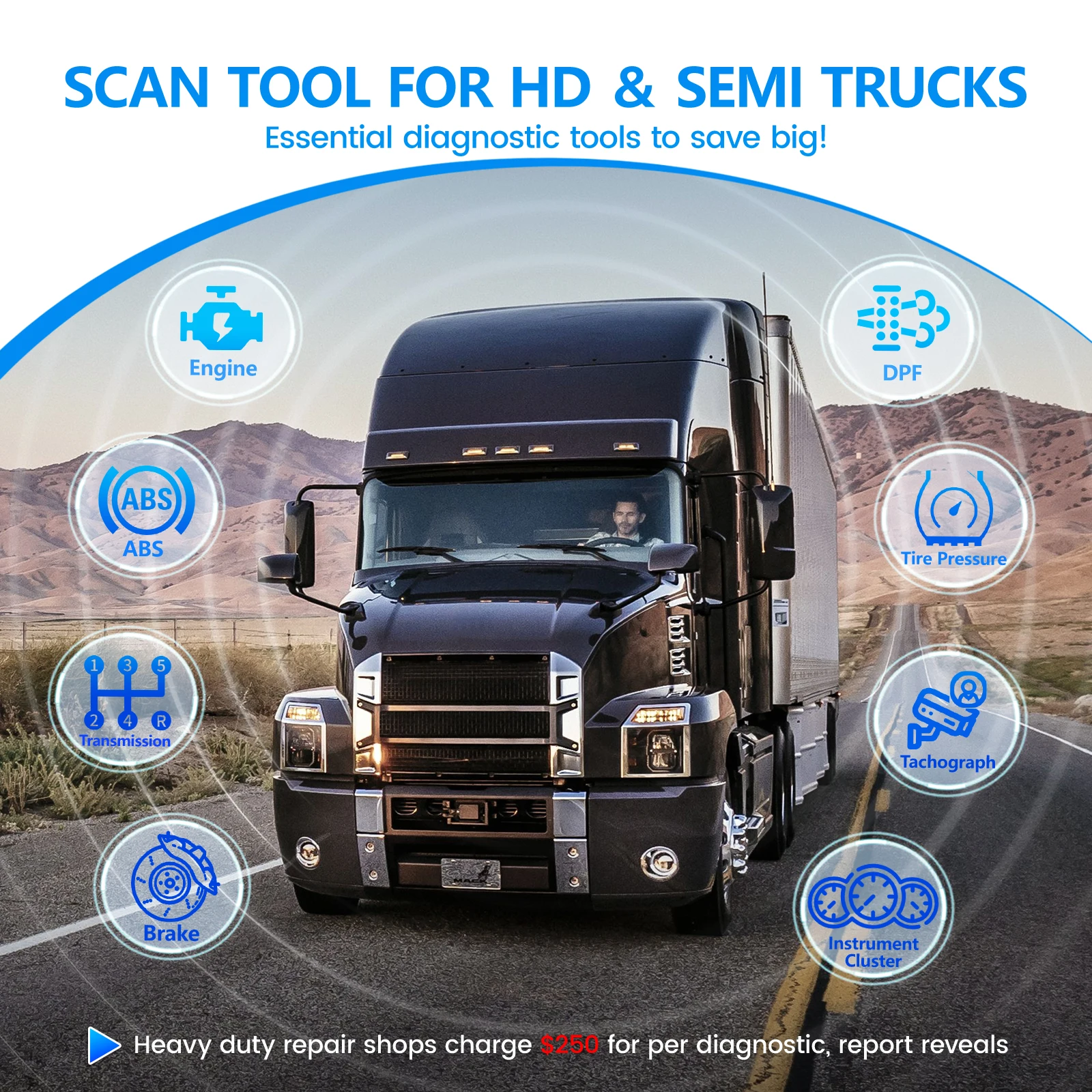 ANCEL HD3300 Сверхмощный сканер грузовиков OBD2 D.PF Сброс масла для Cummins FUSO ISUZU MaxxForce Volvo