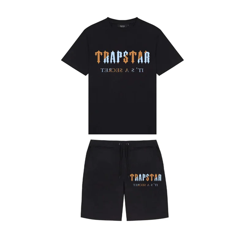 New Brand TRAPSTAR Men's Clothing T-shirt Tracksuit Sets Harajuku Tops Tee Funny Hip Hop Color T Shirt+Beach Casual Shorts Set