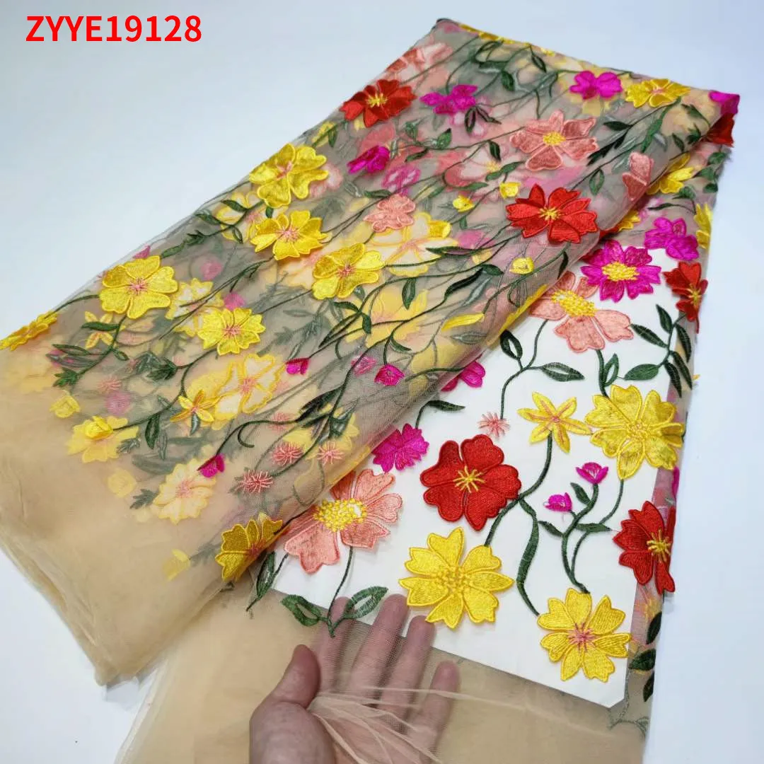 Африканская ткань замечательная вышитая тюль вышивка ткани свадебная Дубай