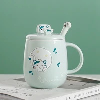 cute cat mugs creative animated ceramic coffee mug phone holder lid and spoon kitten milk coffee ceramic mug office gifts