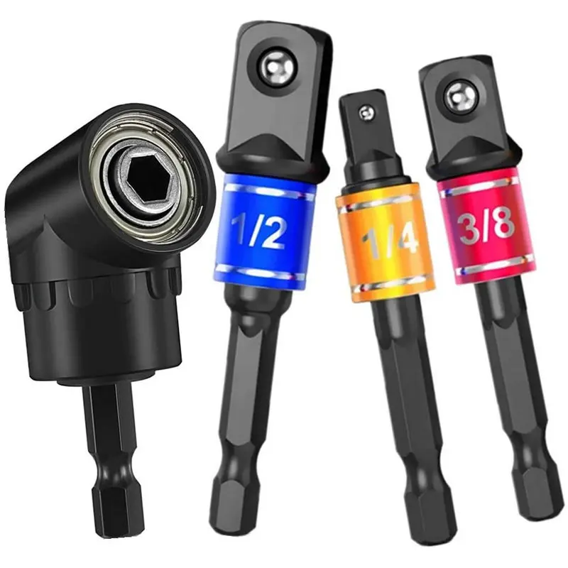 

3Pcs 1/4" 3/8" 1/2" Impact Grade Socket Wrench Adapter Extension Set 105 Degree Right Angle Driver Extension Power Drill Adapter