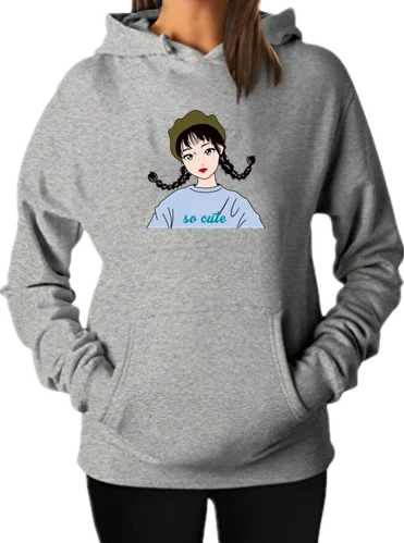 

Spring and autumn new women's all-match cartoon double ponytail girl print casual round neck long-sleeved cotton-blend sweater