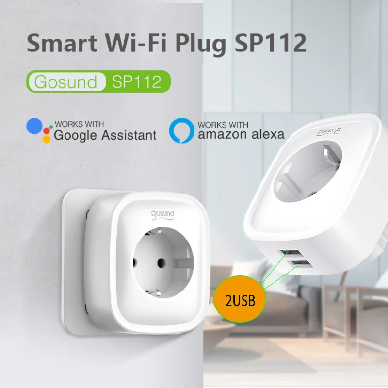 

Gosund Tuya WiFi Smart Plug 16A EU Electrical Socket With 2 USB Outlet Power Monitor Timer APP Smart Life For Alexa Google Home
