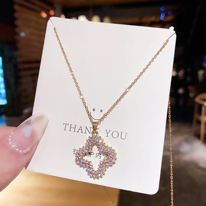 

Luxury Crystal Colorful Pendant Necklace for Women Titanium Rhinestone Necklaces Chain 2022 Fashion Jewelry Gift Wholesale
