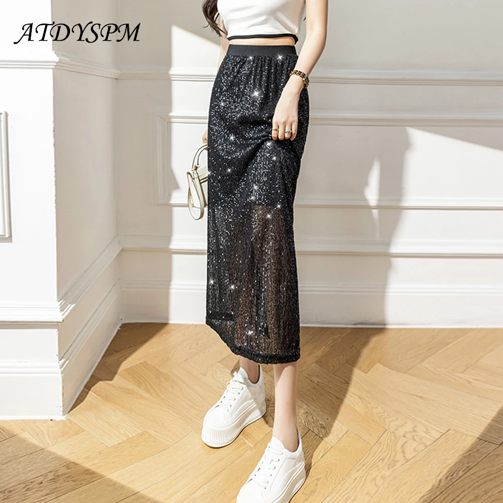 

Sweet Girl Summer Sexy Club Straight Skirt Women High Elastic Waist Shiny Hip Wrap Midi Long Skirt Casual Mujer Faldas 2022