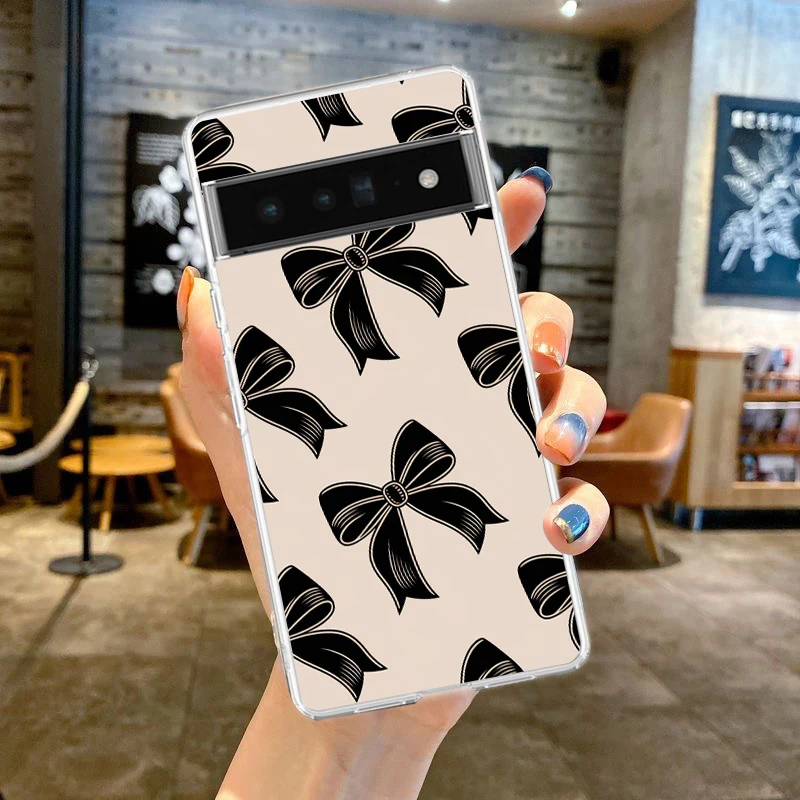Фото Phone Case For Google Pixel 9 8 7 6 9A 8A 7A 6A 5 4 5A 4A 3A Pro XL Soft Clear TPU Transparent Cover Cute Pink Heart Bow №4