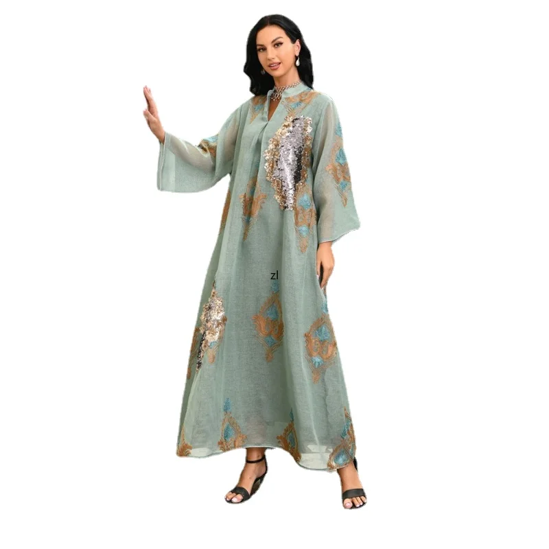 

Long Dresses For Women Muslim Abayat Sequins Embroidered Casual Loose Ladies Dress Moroccan Kaftan 2022 Jalabiya Robe